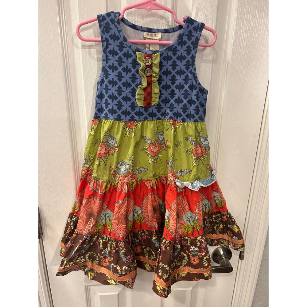 Matilda Jane Tiered Dress Multicolor Floral‎ Geometric Ruffle Boho Kids 6 Bin B